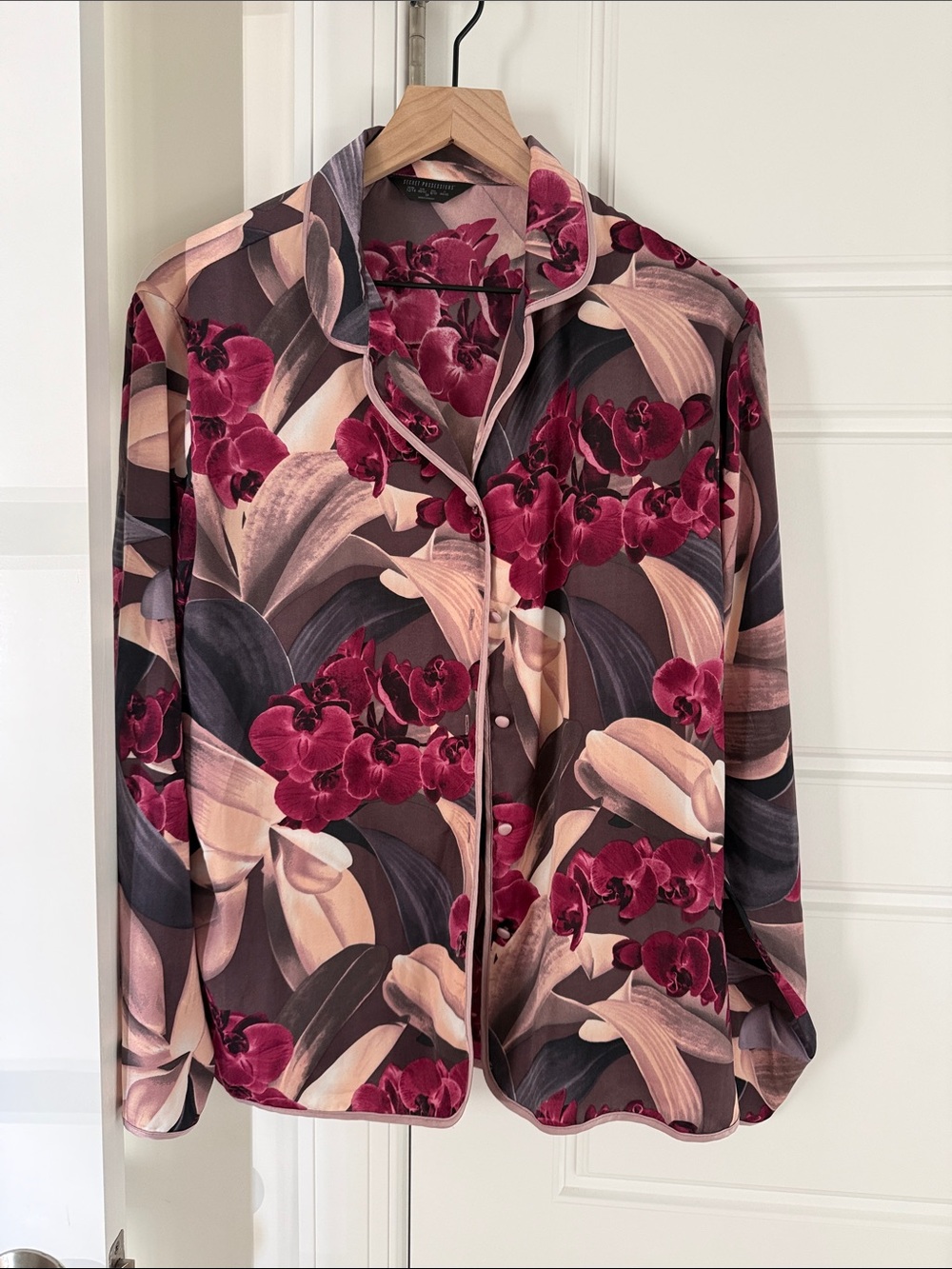 Secret Possessions Floral Satin Blouse in Burgundy, Blush & Charcoal